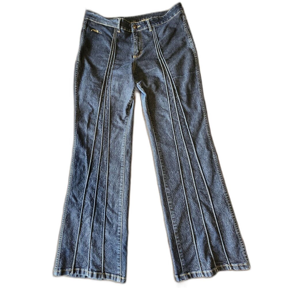 Y2K FUBU The Collection Pintuck Flair Jeans Womens Dark Wash 90s Streetwear